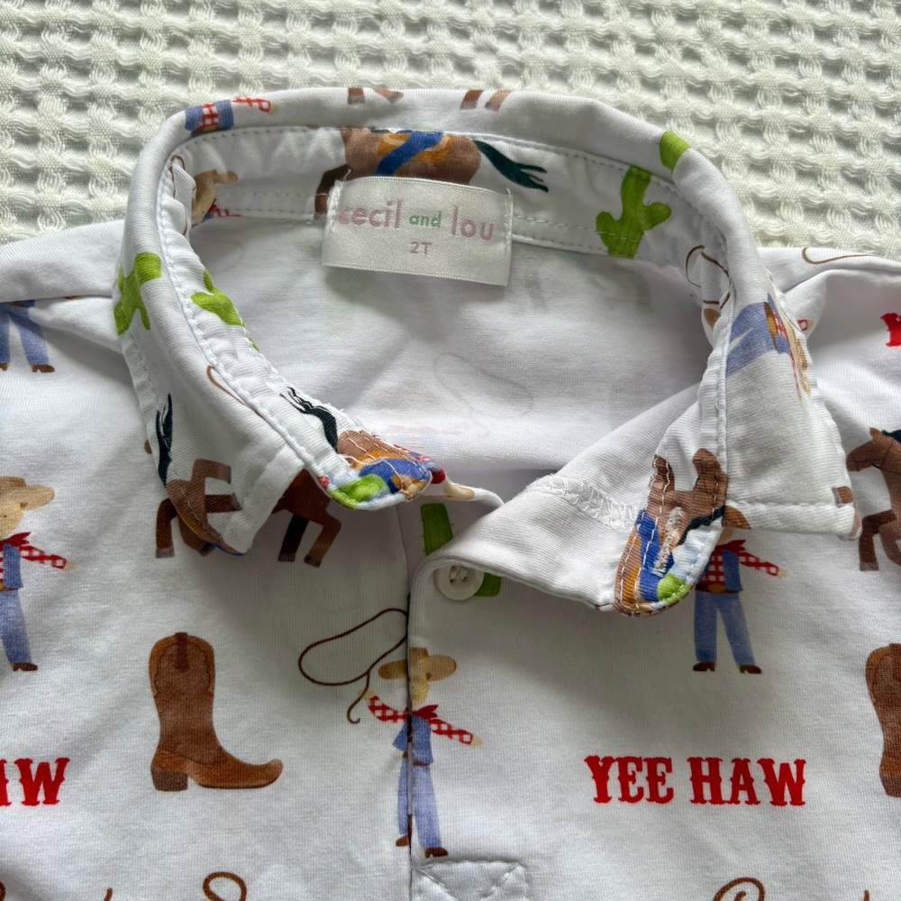 Cecil & Lou Long Sleeve Rodeo Cowboy Yee Haw Western Polo Shirt: Toddler Boys 2T - Picture 2 of 5